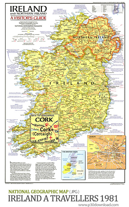 دانلود نقشه مسافران جزیره ایرلند - National Geographic Ireland A Travellers 1981 Map