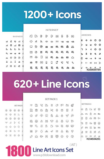 دانلود 1800 Line Art Icons Set - بیش از 1800 آیکون خطی با موضوعات مختلف