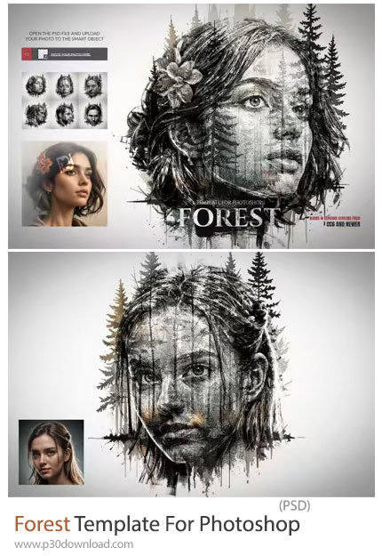دانلود Forest Template For Photoshop - قالب لایه باز تبدیل تصاویر به طرح جنگلی