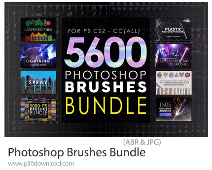 دانلود Photoshop Brushes Bundle - 5600 براش فتوشاپ متنوع برای طراحی شامل اسپری، برگ، باران، مه، رعد