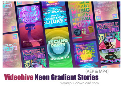 دانلود Neon Gradient Stories - پروژه افترافکت پک استوری اینستاگرام با گرادینت نئونی + آموزش