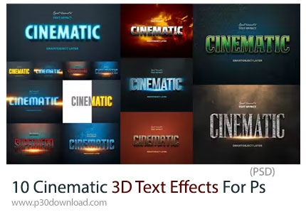 دانلود Cinematic 3D Text Effects For Photoshop - 10 افکت لایه باز سه بعدی سینمایی برای متن