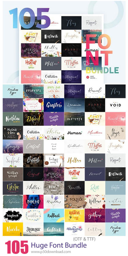 دانلود Huge Font Bundle - 105 فونت انگلیسی دست نویس متنوع