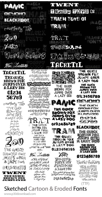 دانلود Sketched, Cartoon & Eroded Fonts - 15 فونت انگلیسی با طراحی اسکچ کارتونی