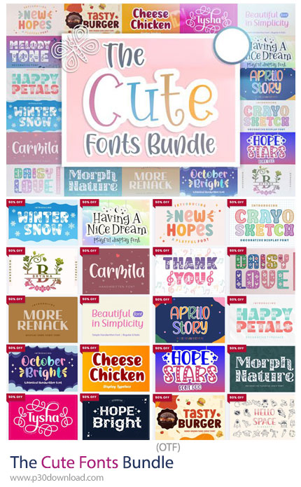 دانلود The Cute Fonts Bundle - 20 فونت انگلیسی کارتونی و بامزه