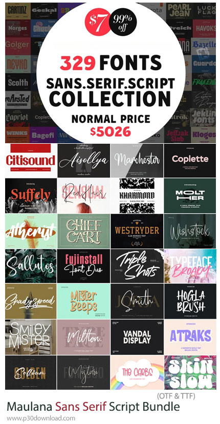 دانلود Sans Serif Script Bundle Collection - پک 214 تایپ فیس و 329 فونت انگلیسی متنوع