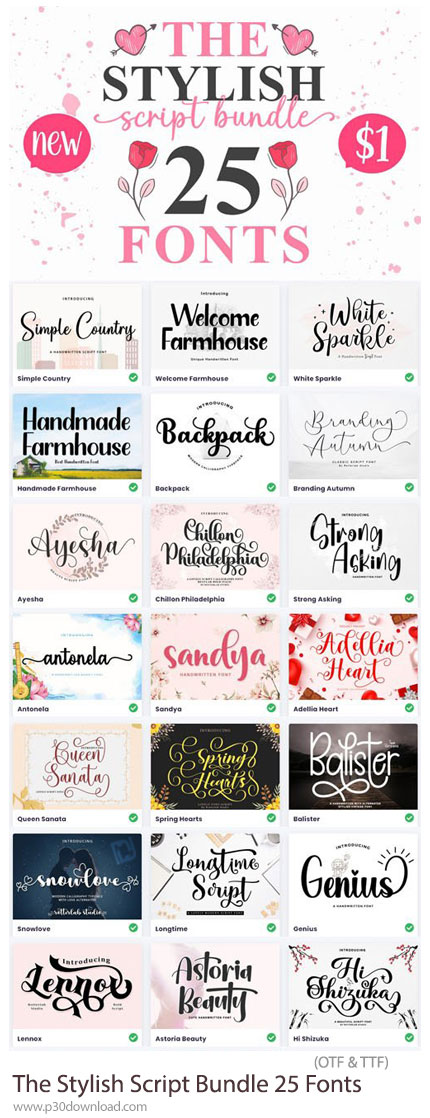 دانلود The Stylish Script Bundle 25 Premium Fonts - مجموعه فونت انگلیسی دست نویس شیک و حرفه ای