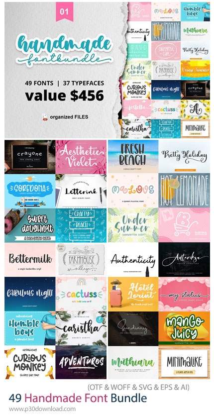 دانلود Handmade Font Bundle - 49 فونت انگلیسی دست نویس
