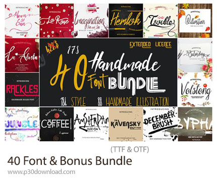 دانلود Font & Bonus Bundle - مجموعه 40 فونت انگلیسی حرفهای و خلاقانه