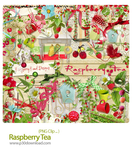 دانلود کلیپ آرت تزیئنی، تمشک، بافت - Raspberry Tea