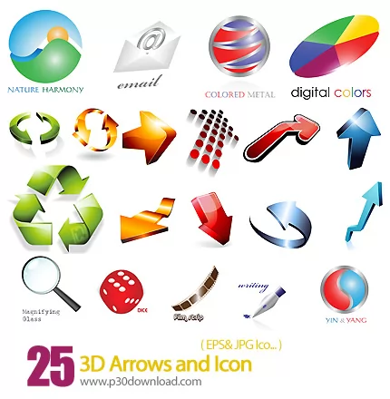 دانلود آیکون و فلش سه بعدی - 3D Arrows and Icon 