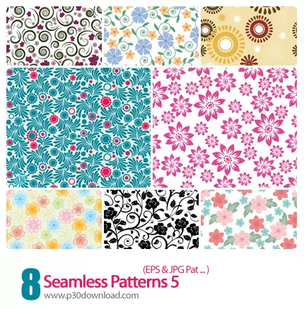 دانلود پترن های وکتور گل دار - Seamless Patterns 05