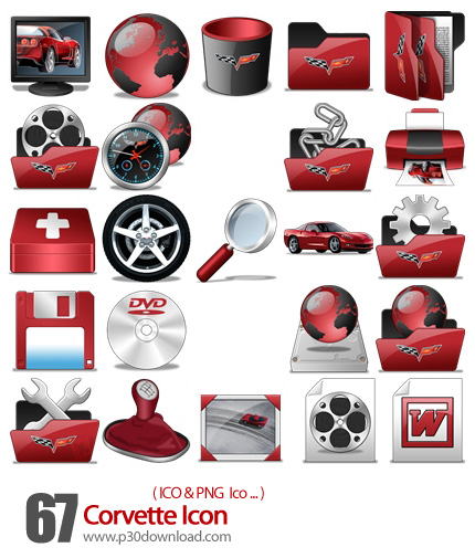 دانلود آیکون های متنوع قرمز و مشکی رنگ - Corvette Icon 