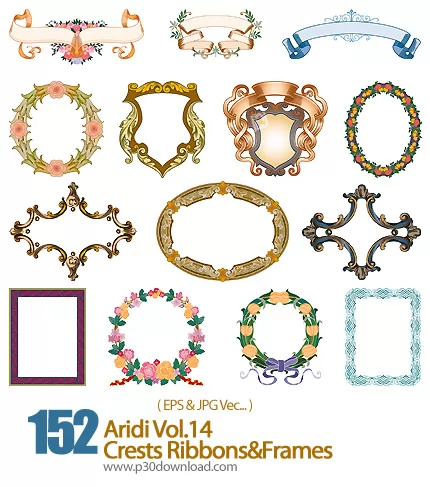 دانلود اریدی وکتور قاب و حاشیه، روبان، فرم - Aridi Vol.14 Crests Ribbons&Frames  