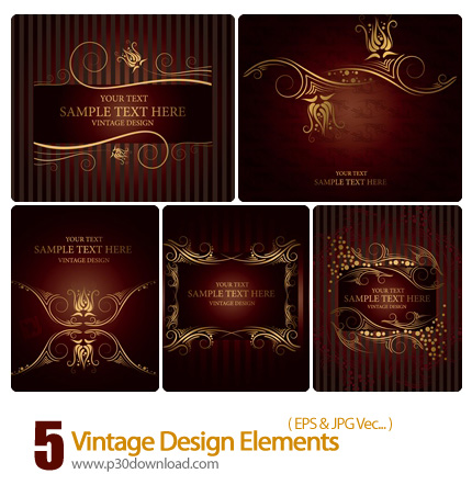 دانلود وکتور عناصر طراحی طلایی رنگ - Vintage Design Elements