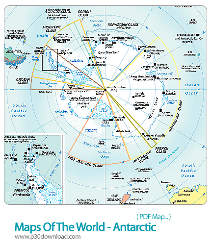 دانلود نقشه جغرافیای قطب جنوب - Maps Of The World: Antarctic