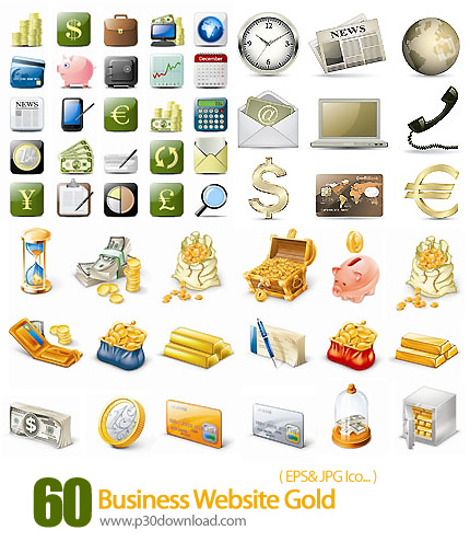 دانلود آیکون وکتور تجاری طلایی رنگ وب - Business Website Gold 