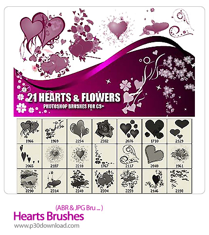 دانلود براش فتوشاپ: براش قلب - Hearts Brushes 