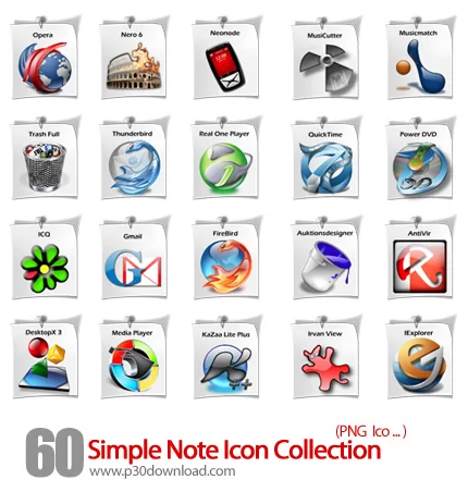 دانلود مجموعه آیکون مختلف بر روی برگ یاداشت - Simple Note Icon Collection