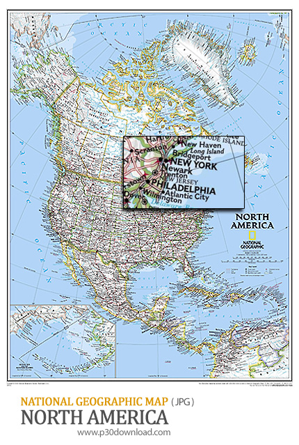 دانلود نقشه قاره آمریکای شمالی - National Geographic North America Map