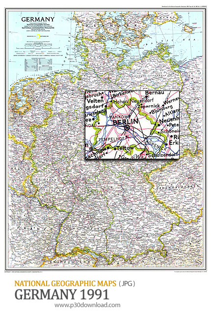 دانلود نقشه کشور آلمان - National Geographic Germany 1991 Map