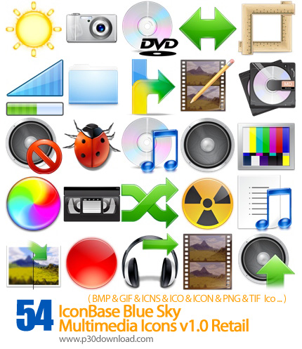 دانلود آیکون های مالتی مدیا - IconBase Blue Sky Multimedia Icons