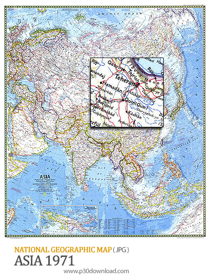 دانلود نقشه قاره آسیا - National Geographic Asia 1971 Map 