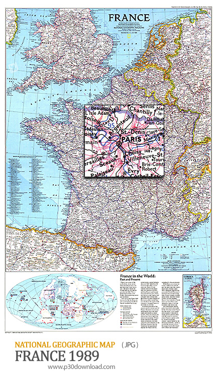 دانلود نقشه کشور فرانسه - National Geographic France 1989 Map