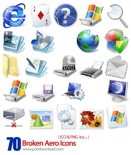 دانلود آیکون های شکسته کامپیوتر - Broken Aero Icons