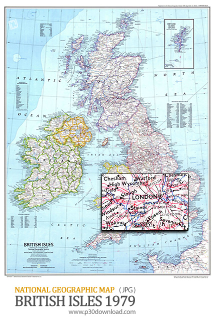 دانلود نقشه مجمع الجزایر بریتانیا - National Geographic British Isles 1979 Map