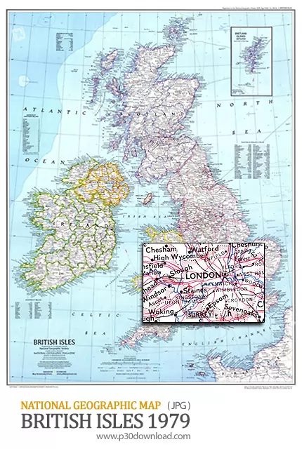 دانلود نقشه مجمع الجزایر بریتانیا - National Geographic British Isles 1979 Map