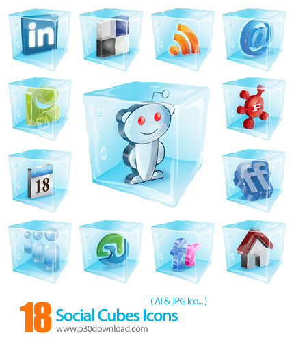 دانلود آیکون شبکه های اجتماعی یخی - Social Cubes Icons