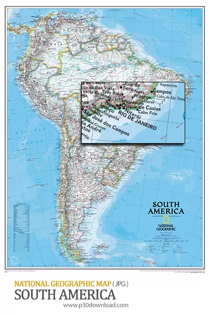 دانلود نقشه قاره آمریکای جنوبی - National Geographic South America 2005 Map 