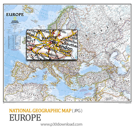 دانلود نقشه قاره اروپا - National Geographic Europe Map  