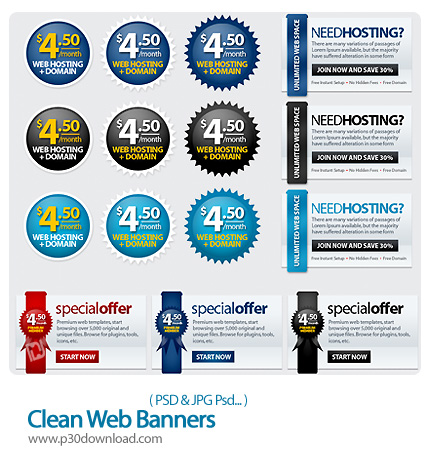 دانلود تصاویر لایه باز بنرهای وب - Clean Web Banners     