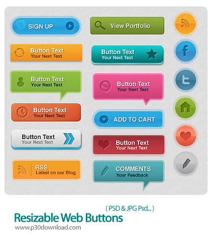 دانلود تصاویر لایه باز دکمه های وب - Resizable Web Buttons     