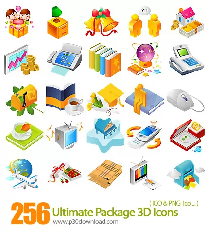 دانلود آیکون متنوع سه بعدی - Ultimate Package 3D Icons