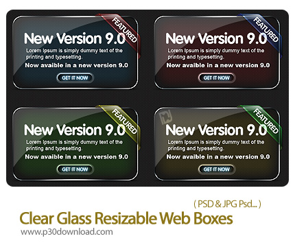 دانلود تصاویر لایه باز جعبه شیشه ای وب - Clear Glass Resizable Web Boxes     