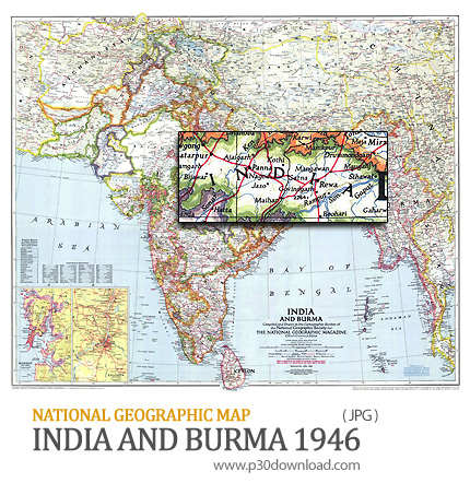 دانلود نقشه هند و برمه - National Geographic India and Burma 1946 Map  