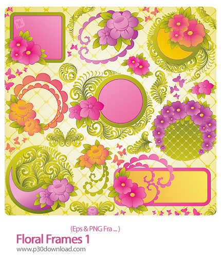 دانلود فرم وکتور گل دار - Floral Frames 01