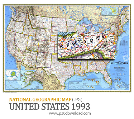 دانلود نقشه ایالات متحده - National Geographic United States 1993 Map