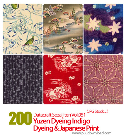 دانلود مجموعه عکس های پارچه های ژاپنی - Datacraft Sozaijiten Vol.051 Yuzen Dyeing Indigo Dyeing & Ja