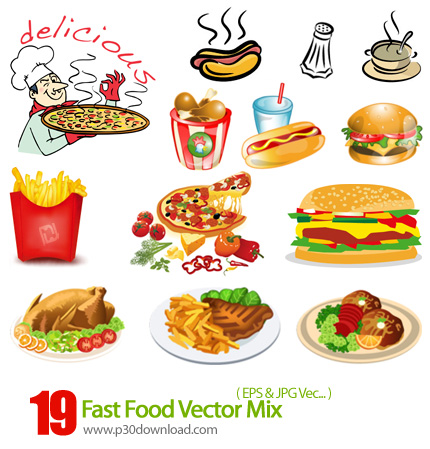 دانلود وکتور فست فود متنوع - Fast Food Vector Mix