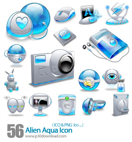 دانلود آیکون متنوع آبی رنگ - Alien Aqua Icon