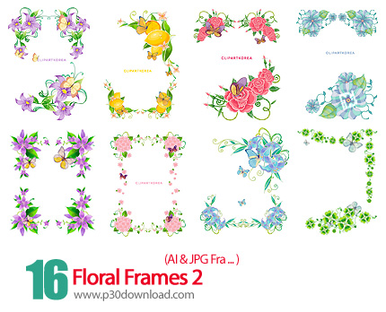  دانلود فریم وکتور گل دار - Floral Frames 02