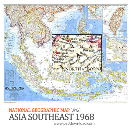 دانلود نقشه جنوب شرقی آسیا - National Geographic Asia Southeast 1968 Map