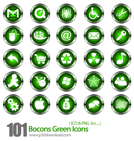 دانلود آیکون های متنوع سبز رنگ - Bocons Green Icons