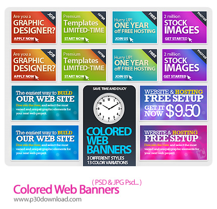 دانلود تصاویر لایه باز بنر رنگی وب - Colored Web Banners     