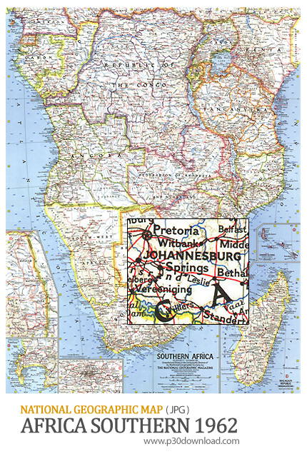 دانلود نقشه آفریقای جنوبی - National Geographic Africa Southern 1962 Map 