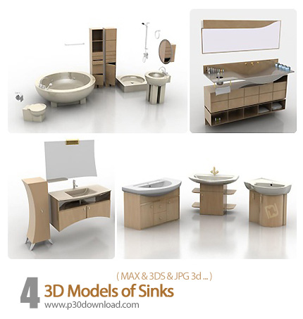دانلود فایل های آماده سه بعدی، سینک ظرفشویی و دستشویی - 3D Models of Sinks
